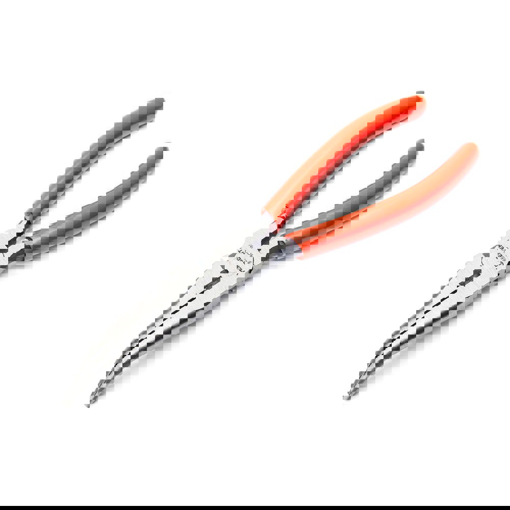 Bent Nose Pliers; Jaw Texture: Serrated ; Jaw Length: 2.755in ; Jaw Width: 0.787in ; Jaw Bend: 1 ; Handle Type: Dipped ; Side Cutter: Yes